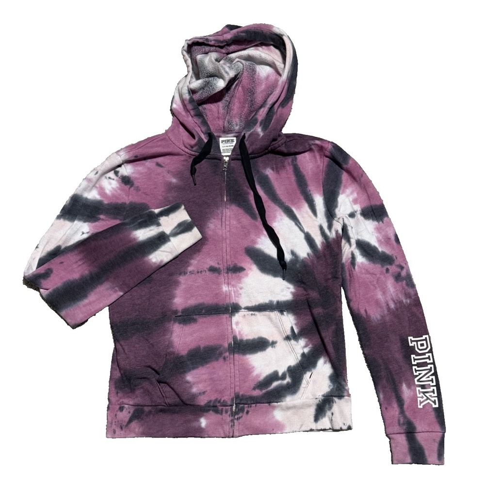 Victoria Secret PINK Hoodie Full Zip Jacket Women's S Long Sleeve Tie Dye Purple